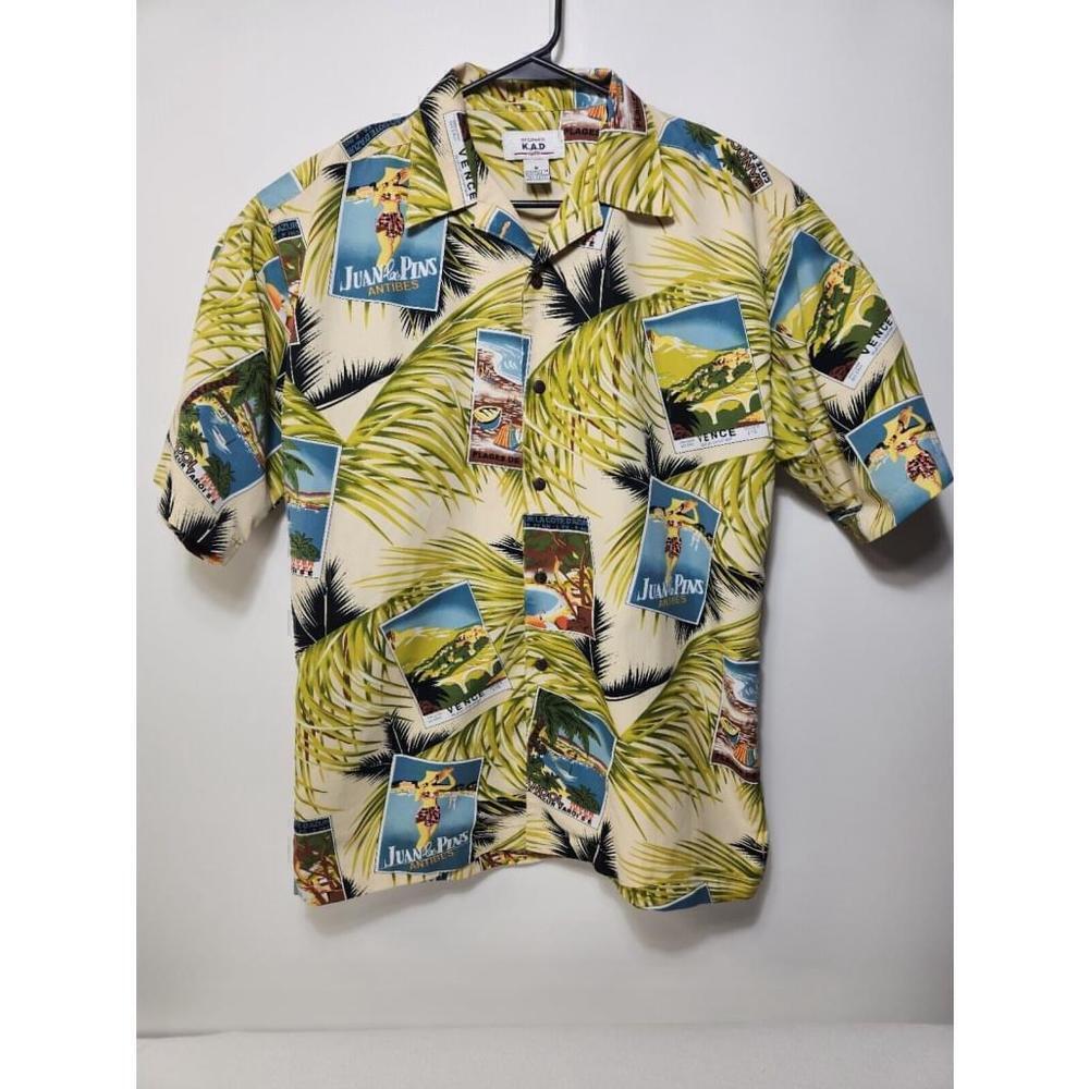 KAD Juan Pins Antibes Vence France Hawaiian Shirt Mens M Aloha Palms